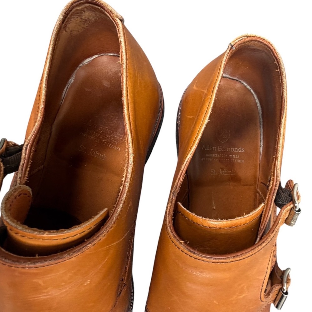 Allen Edmonds St Johns Mens Double Monk Strap Shoes Cap Toe Brogue Tan Brown 12D - Picture 6 of 7